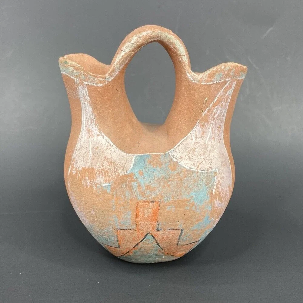 Vtg Wedding Vase Double Spout Southwestern Mexican Native American Style Painted